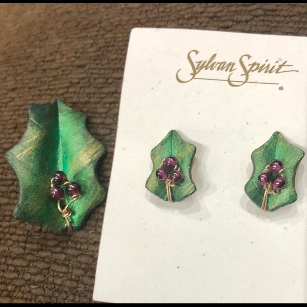 New Sylvan Spirit Sculpted Clay Brooch & Earrings - Picture 3 of 9